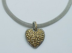 chunky heart design shape pendant topaz color 14″ mesh chain choker necklace F17