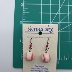 Sienna Sky 925 Sterling Hand Painted Baseball Earrings Hooks USA Hypoallergenic