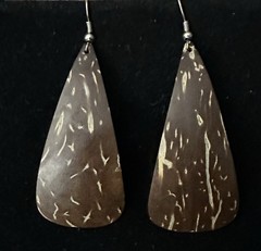 Coconut Curved Triangle Brown Dangle Silver Tone Hook Earrings
