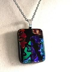 Hand Crafted Dichroic Fused Glass Pendant Necklace W/ Chain #1638