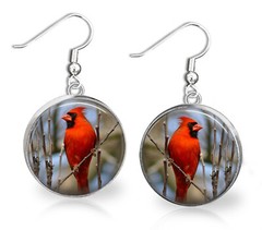 Red Cardinal Bird Dangle Earrings French Wire Handmade Photo Jewelry Gift