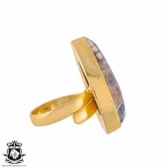 Size 7.5 – Size 9 Adjustable Turritella Agate 24K Gold Plated Ring GPR1021