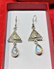 Vintage Sterling Silver 925 Triquetra Celtic Symbol & Moon Stones Earrings