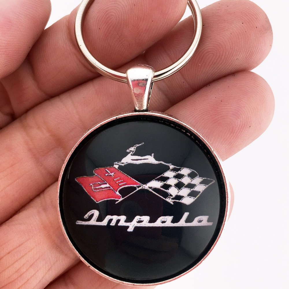 Vintage 1960 Chevy Impala V Formation Racing Flags Emblem 1.2″ Diameter Keychain