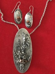 Modernist Oatman Az.Southwest Artisan”CRACKPOT”Sterling/Copper Necklace+Earrings