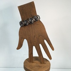 Sterling Silver & Black Resin Swirl Design Bracelet Toggle Closure