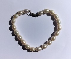 Vintage Handmade Beaded Freshwater 8mm Pearl Bracelet with Silver Clasp, 20 cm