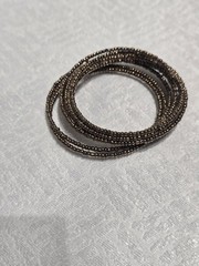 Women’s Stackable Beaded Coil Bangle Bracelet Set Of 2, Gold & Black Metal