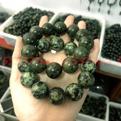 10-20Mm Natural Black Spots Dark Green Jade Magnetism Round Beads Bracelet 7.5In