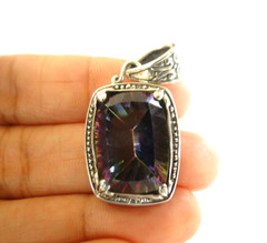 Rectangle Mystic Topaz Solitaire Ornate Edged 925 Sterling Silver Pendant