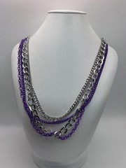 Necklace Silver Tone Purple Layered Chain Statement Earrings Set Womens Boho