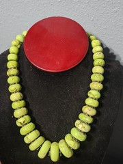 Gaspeite Necklace Chunky Rondelle Chartruse Lime Green Stones Sterling Spacers