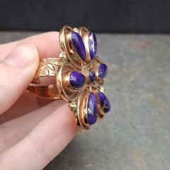 Large Purple Mojave Turquoise Flower Cluster Ring Solid Copper Adj Sz 6-12