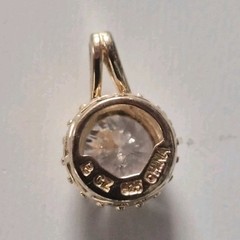 Round Cubic Zirconia Yellow Gold Sterling Silver Pendant Bezel Setting Charm