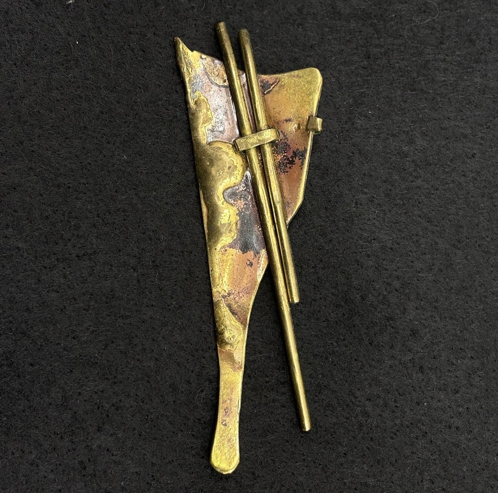 Czech Early 90s Brutalist Constructivist-inspired Brass Brooch Pin