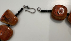 Vintage Reddish Brown Porcelain Chunky Necklace Artisan Handmade 25” Heavy Boho