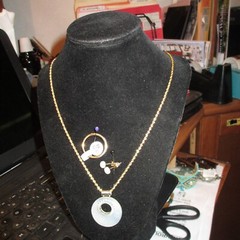 Mother of Pearl 24″ 18K Gold Plated Necklace, Earrings and Ring Native American