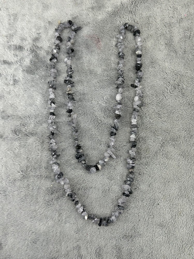 Black & Grey Natural Snow Flake Chip Stone Necklace Hand Made