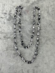 Black & Grey Natural Snow Flake Chip Stone Necklace Hand Made