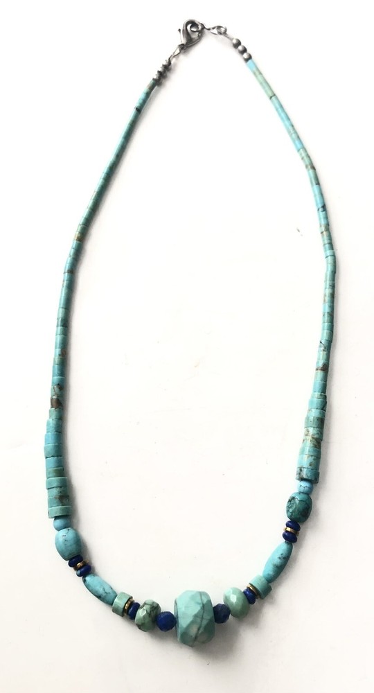 turquoise and lapis lazuli choker necklace artist made 16”