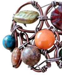 Artisan Bracelet Copper Wire Wrapped Semi-Precious Stones & Beads Estate Vintage