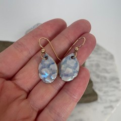 Artisan Ceramic Blue Gold Glaze Drop Earrings Handmade Art Pottery Cloud Pastel