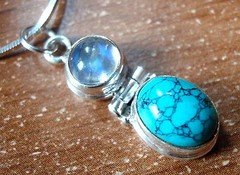 Moonstone and Turquoise Pendant 925 Sterling Silver Cabochon Oval Round New