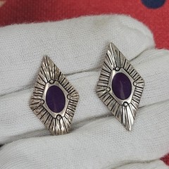 Fox Studio Vintage Navajo Sterling Silver Purple Sugilite Shield Earrings Signed