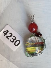 Art Glass Pendant Hand Painted Cabochon, OOAK Wire Wrapped Handmade 4226 Y