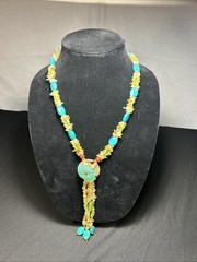 Handcrafted Boho Gemstone Lariat: Peridot Citrine Turquoise Flower Pendant 101