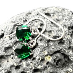Lab Made Emerald Earrings Sterling Silver 925 , May Birthstone