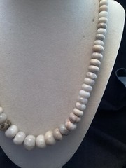 Pretty Handmade Sterling Silver Graduated Natural White Agate Rondelle Necklace