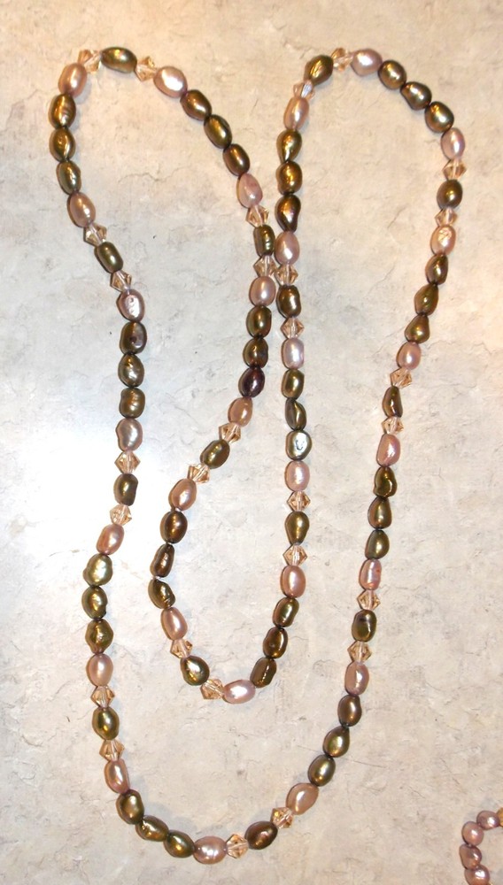 Vintage Baroque Pearls Pale Pink Bronzed Crystal Bead Single Strand Necklace