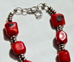 Taxco Mexico Red Coral Necklace Bracelet Set Artisan Strling Silver Star Pendant