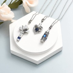 3PCS Cross Heart Cylinder Urn Pendant Memory Necklaces Ashe Memorial Jewelry