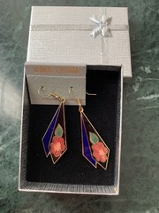 New Cloisonné Dangle Earrings Blue Black Red Green Gold Floral Geometric