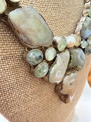 925 Silver Prehnite Agate Slice Bib Necklace Druzy Tourmaline Geode Boho Jewelry