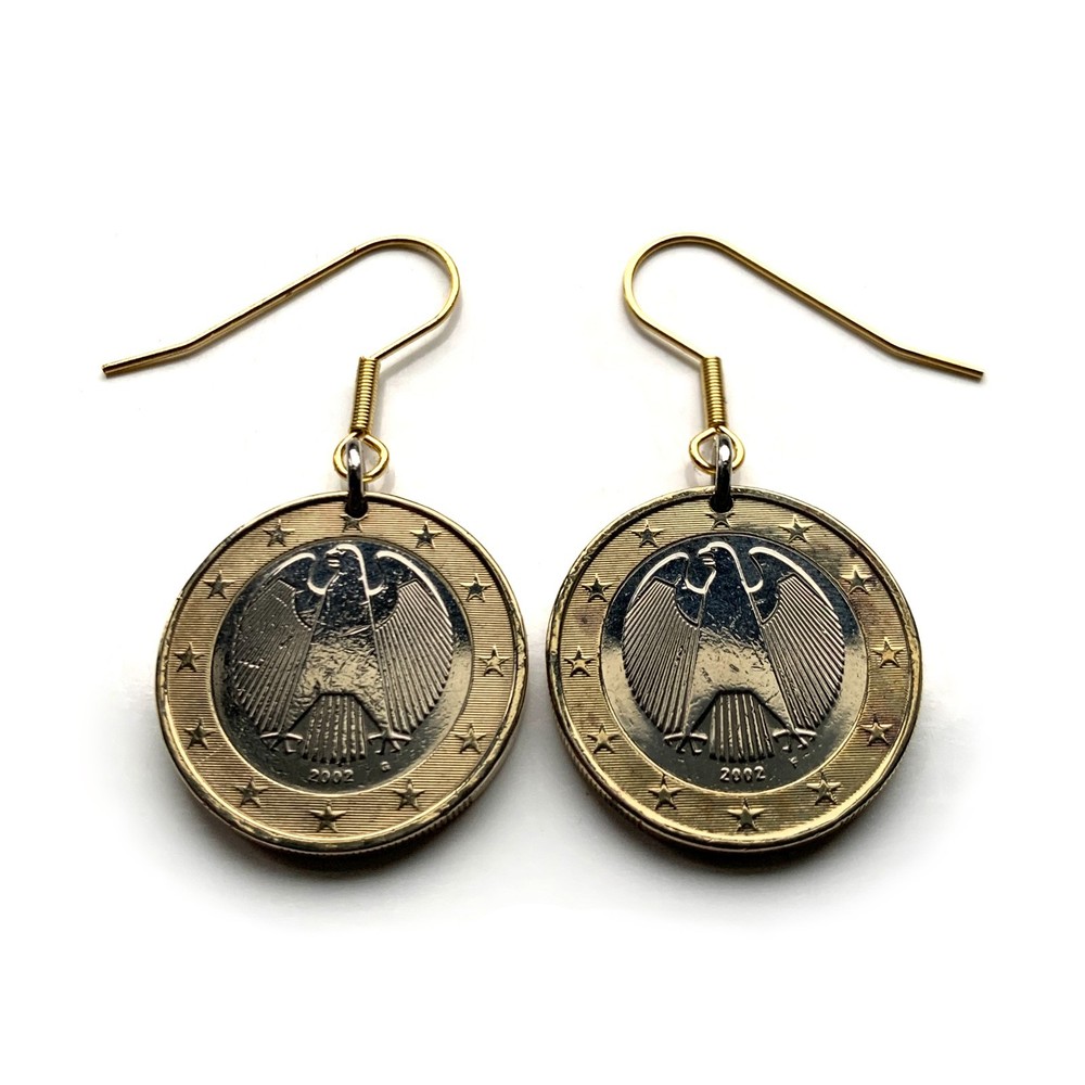 2002 Germany Deutschland 1 Euro coin earrings German eagle Berlin Hamburg 000657