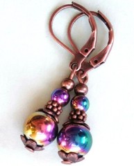 HEMATITE RAINBOW copper LEVERBACK handcrafted