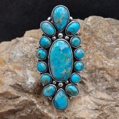 Large Mojave Turquoise Cluster Ring Sz 9 Sterling Silver Southwestern Statement