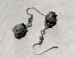 Snowflake obsidian pierced earrings matching bracelet necklace available