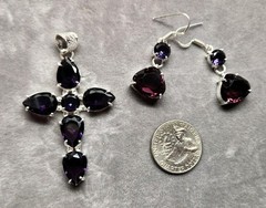 Purple Set Amethyst Quartz Cross Earrings Pendant Faith Church Christian Joy