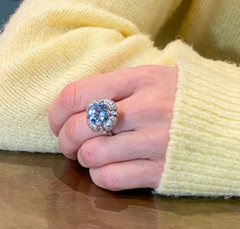 Late 20th Century 5.60 Carat Round Cut Aquamarine & Old Mine Cut CZ Women’s Ring