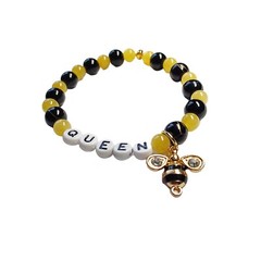 Black and Yellow Beaded Queen Bee Dangling Charm Bracelet