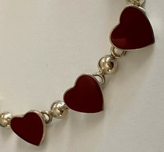 Artisan Sterling Silver Red Stone Glass Enamel Tennis Style Bracelet