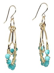 Handmade Turquoise Cat’s Eye Gold Wire Wrap Hoop Dangle Boho Earrings