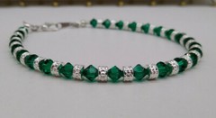 Handmade Swarovski Crystal Emerald Bicone & Silver Rondel Beaded Anklet/Bracelet