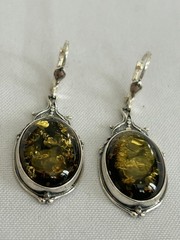 LARGE Green BALTIC AMBER Drop Leverback Earrings 925 STERLING SILVER 9.1 grams
