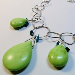 Artisan OOAK SOLID STERLING SILVER Green Turquoise Stone Pendant Necklace