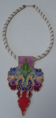 Seed Beaded Artist Design Multicolored Pendant Choker White & Gold Beaded Chain